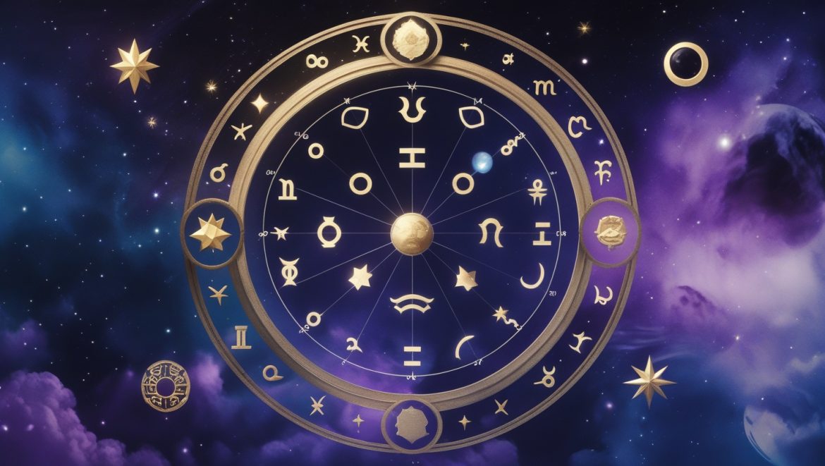 Астрологические дома в натальной карте с символами зодиака и планет