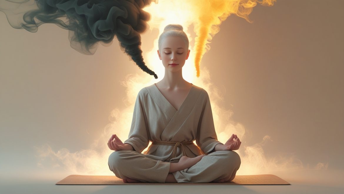 Медитирующий человек практикует тибетскую технику Тоглен - принятие страданий и отдача счастья