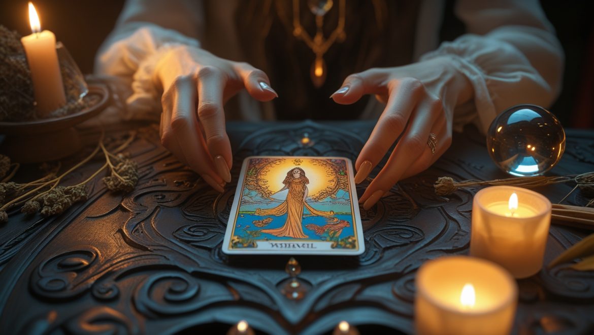 Микро-расклад Таро на одну карту с мистической атмосферой и свечами для глубокого гадания
