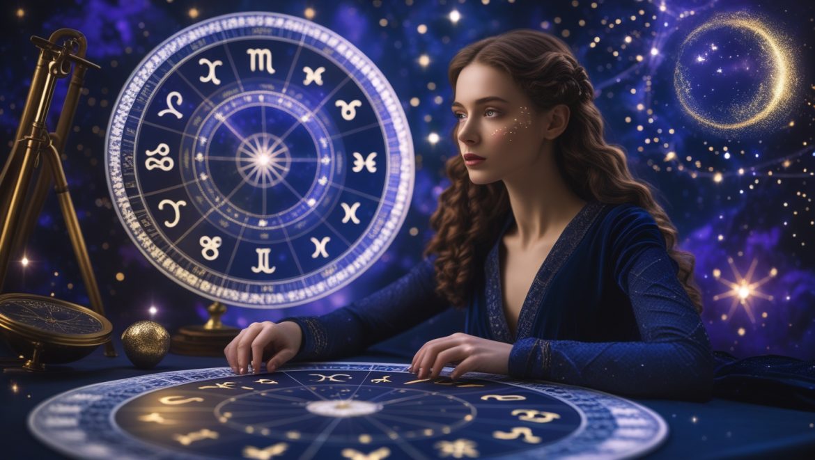 Натальная карта с зодиакальными символами и планетами для астрологического анализа