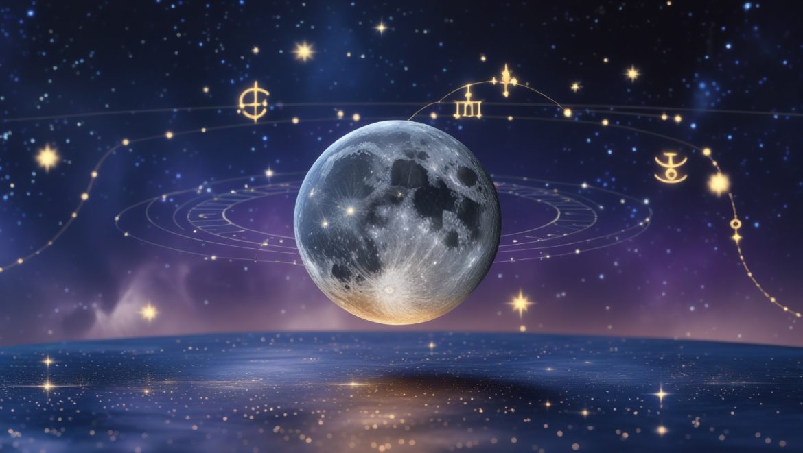 Ретроградный Меркурий на фоне космического пространства с астрологическими символами