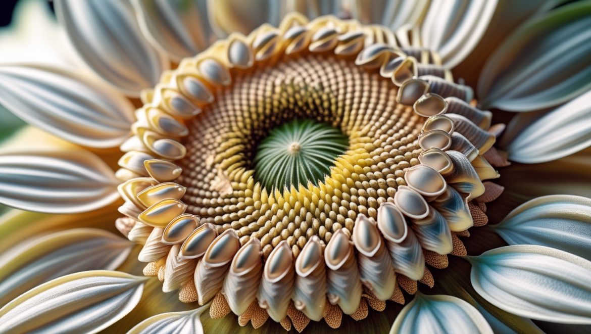 Спирали Фибоначчи в центре подсолнуха демонстрируют математические принципы роста растений