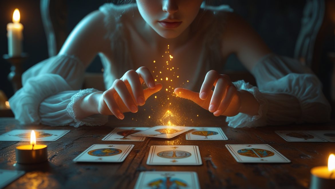 Температурная диагностика карт Таро с руками над разложенными картами