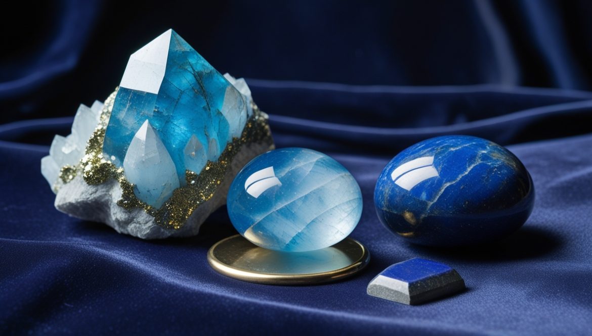 Афганит — синий кристалл на мраморной матрице, редкий коллекционный минерал