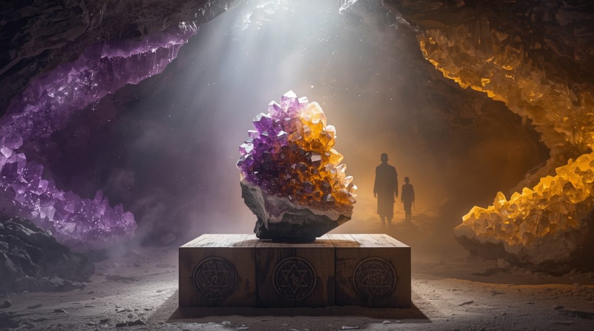 аметрин камень двухцветный кристалл фиолетовый золотой магические свойства