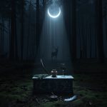 Артемида — богиня охоты и Луны в серебристом лесу при полнолунии с серебряным луком