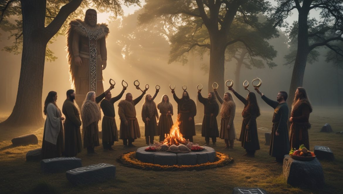 Практик Асатру у Мирового Древа Иггдрасиль в традиции скандинавской языческой религии