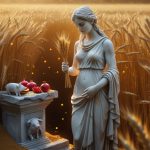 Деметра богиня плодородия с колосьями пшеницы и факелом в пшеничном поле