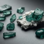 Кристаллы диоптаза изумрудно-зелёного цвета на матрице — камень прощения и исцеления сердечной чакры