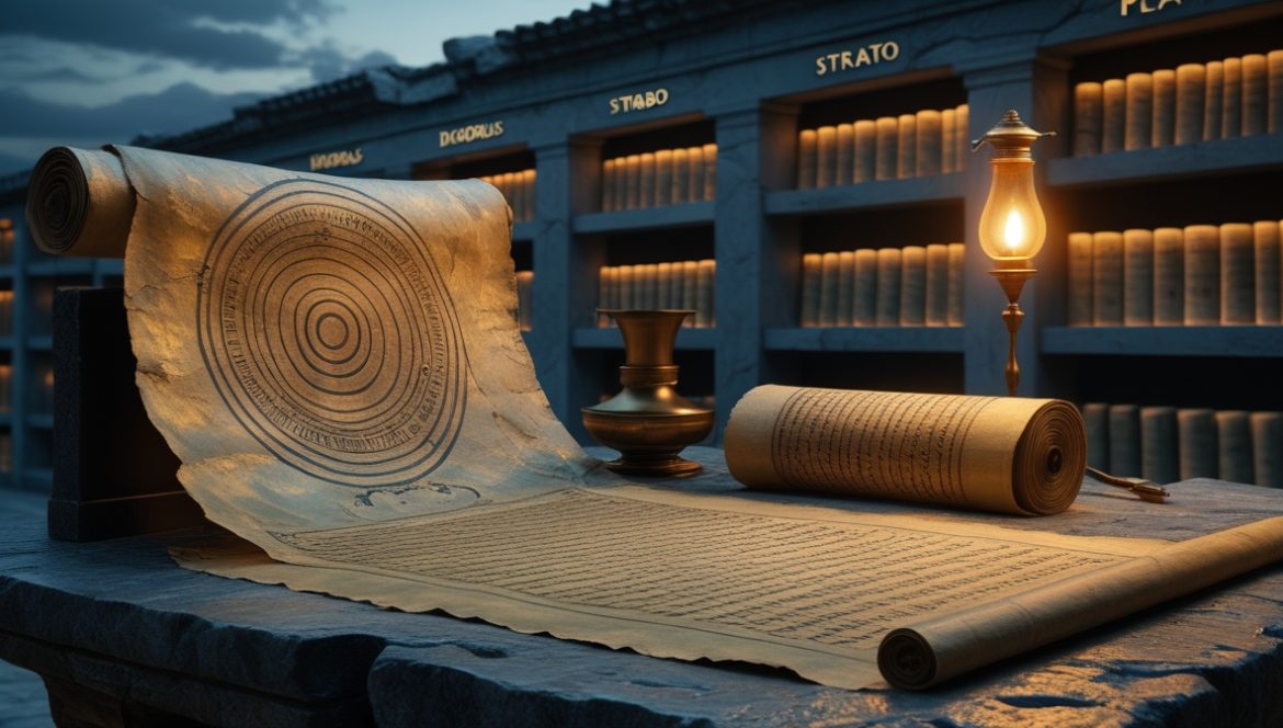 Древняя карта Атлантиды на пергаменте с изображением затонувшего острова в Атлантическом океане, античная картография