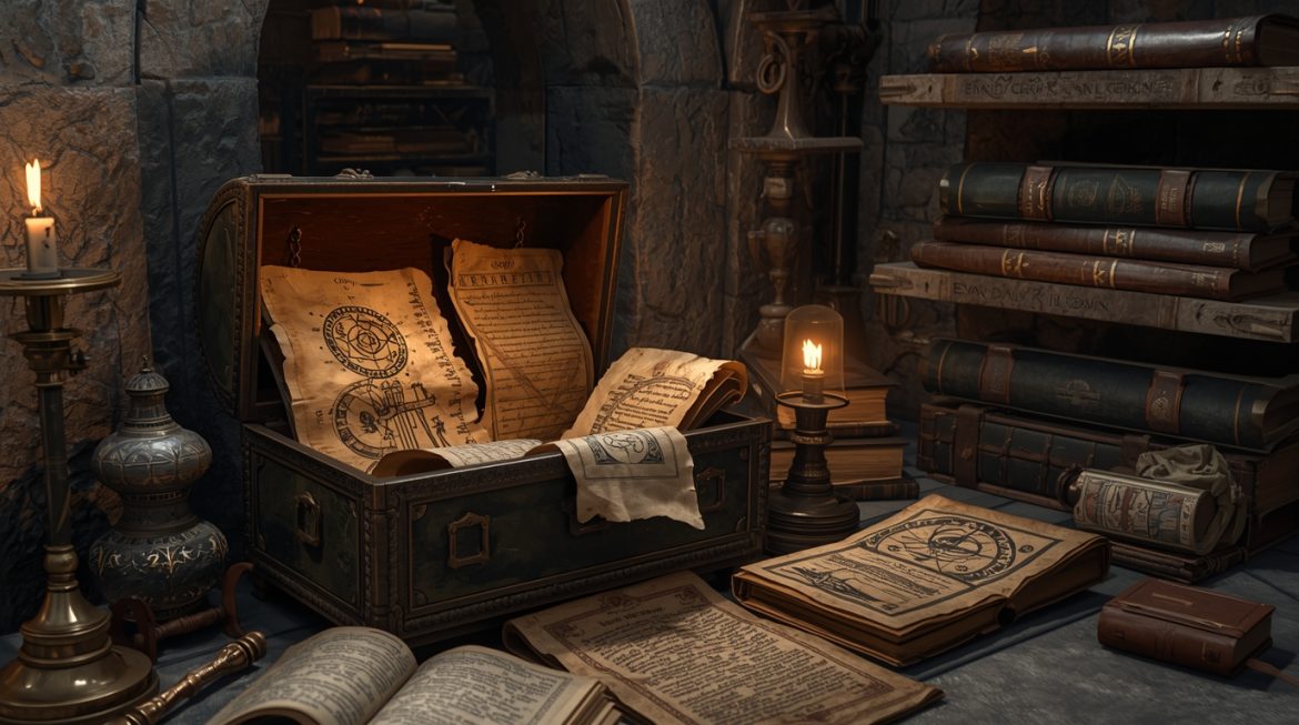 Гермес Трисмегист — мудрец с папирусом в античной библиотеке, герметические тексты