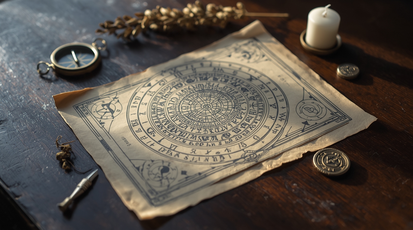 Герметический лунный календарь 2026–2027 с планетарными влияниями и алхимическими символами