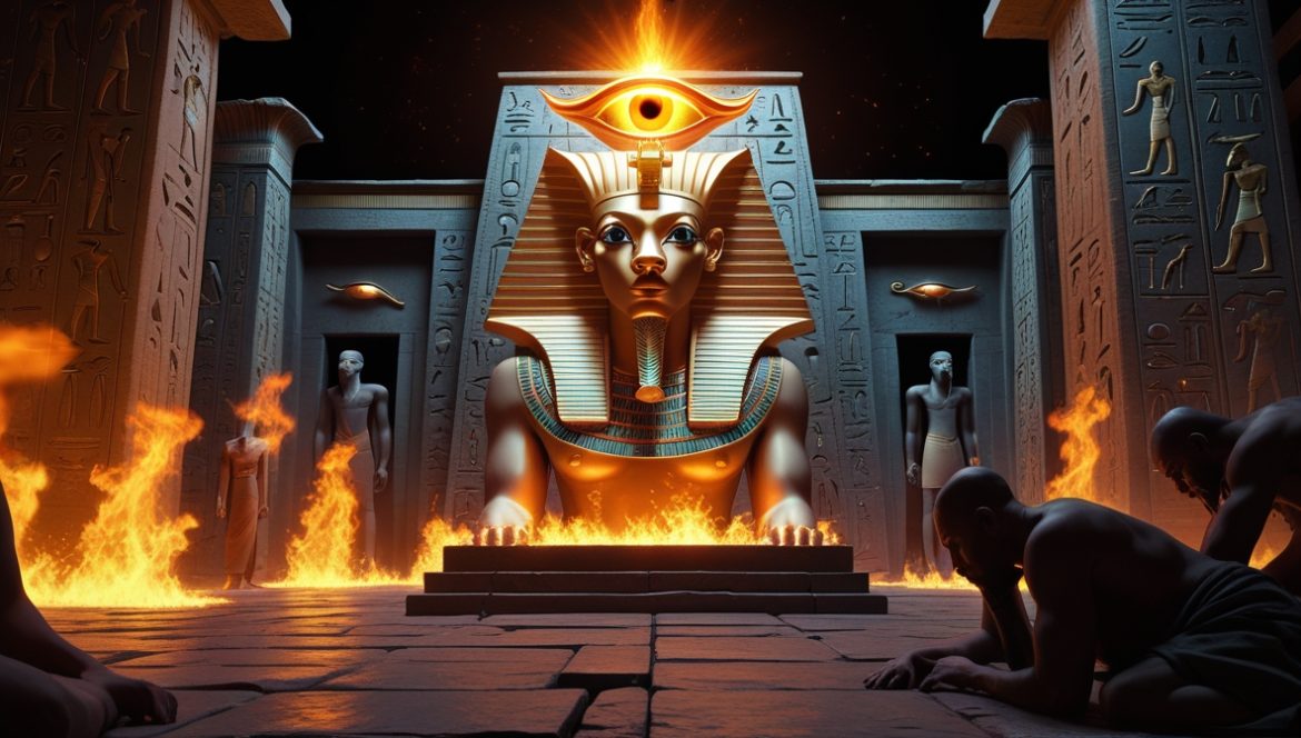 Глаз Ра — священный солнечный символ Древнего Египта с золотым сиянием и уреем