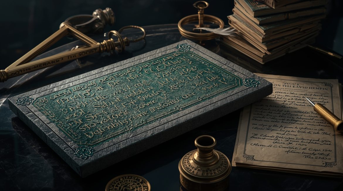 Изумрудная скрижаль Гермеса Трисмегиста с алхимическими символами и планетарными соответствиями