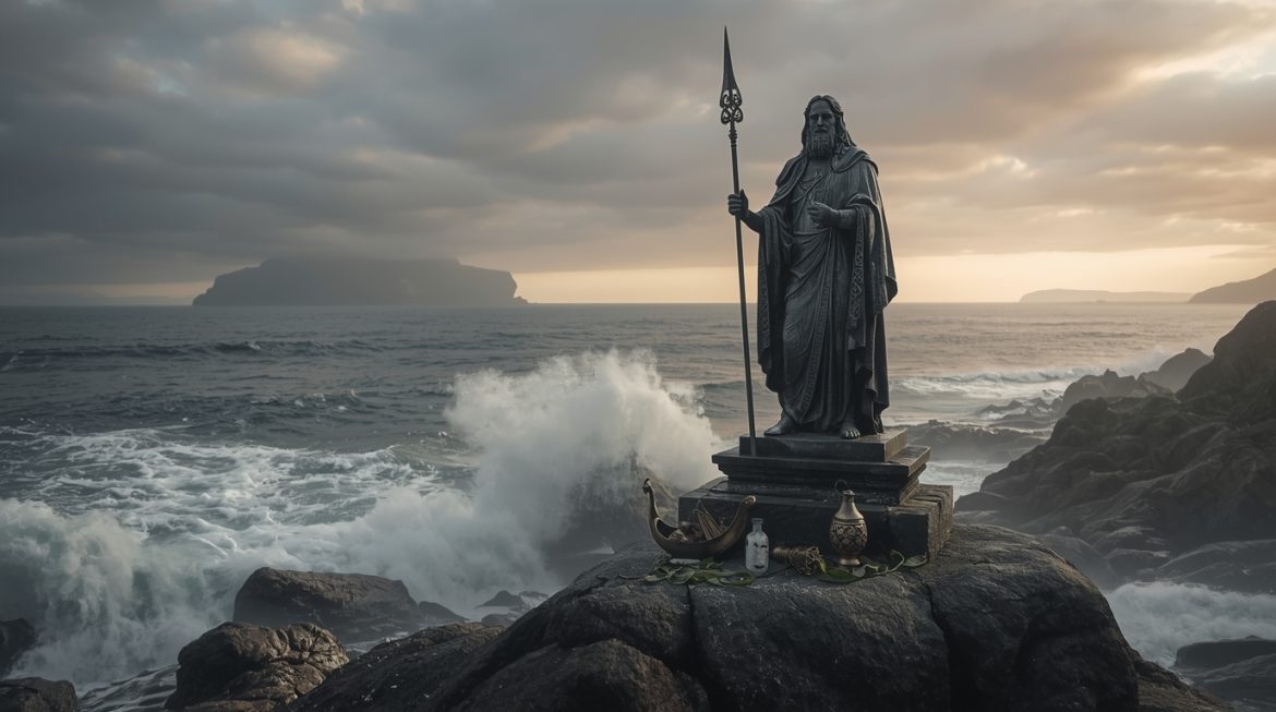 Мананнан мак Лир — кельтский бог моря и потустороннего мира с мечом у берега океана в тумане