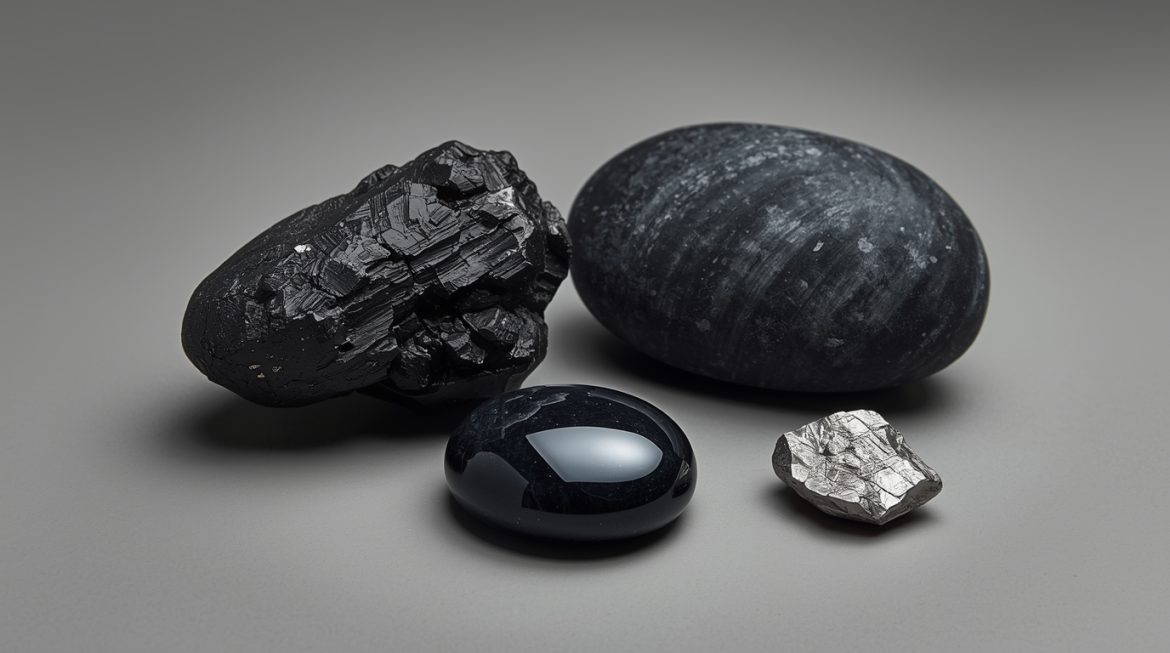 Мелахит псиломелан — чёрный магический камень с полуметаллическим блеском на тёмном фоне со свечой