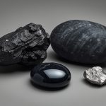 Мелахит псиломелан — чёрный магический камень с полуметаллическим блеском на тёмном фоне со свечой