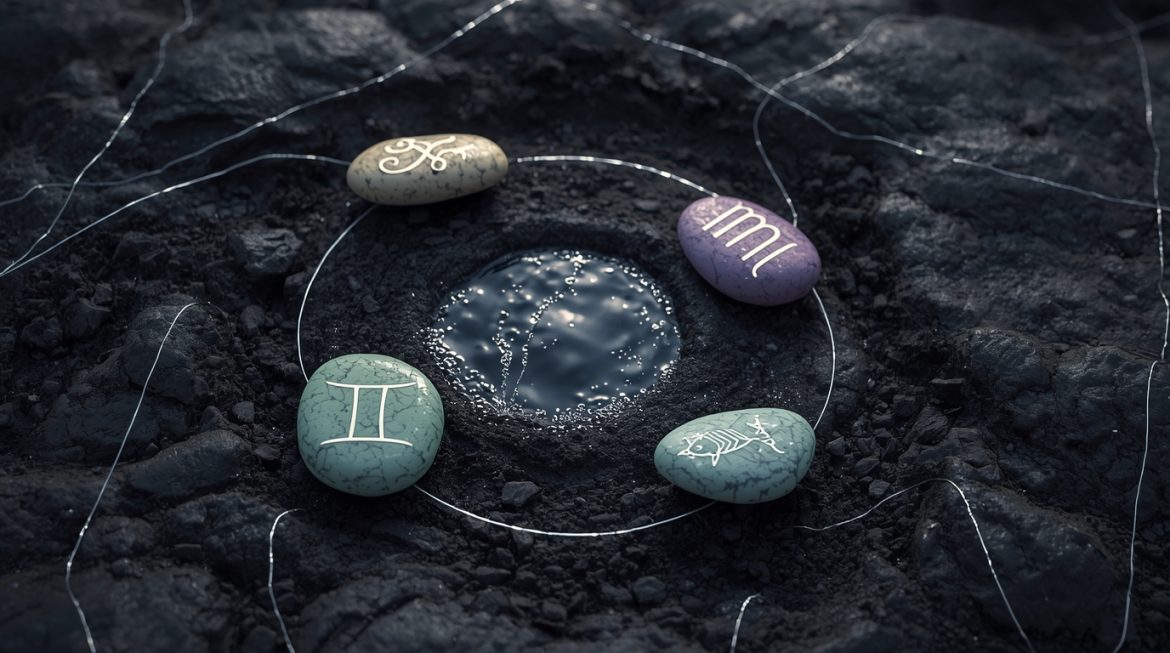 мутабельные знаки зодиака Близнецы Дева Стрелец Рыбы символы на фоне звёздного неба