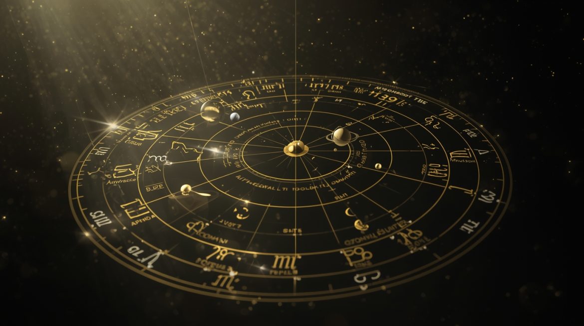 Натальная карта астрология символы планет и знаков зодиака на фоне звёздного неба