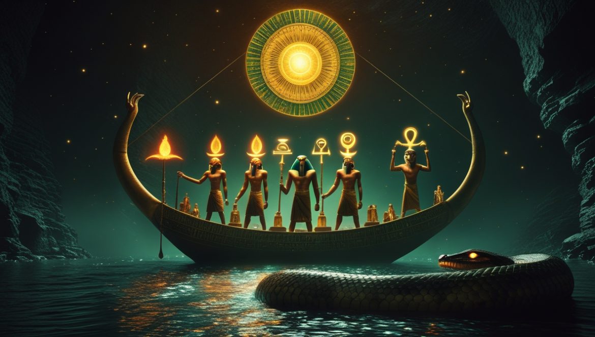 Ночное путешествие бога Ра через Дуат — битва солнечного барка с великим змеем Апопом в египетском загробном мире