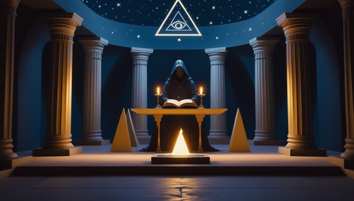 Мартинист в ритуальной мантии у алтаря — тайное посвятительное общество мартинистов