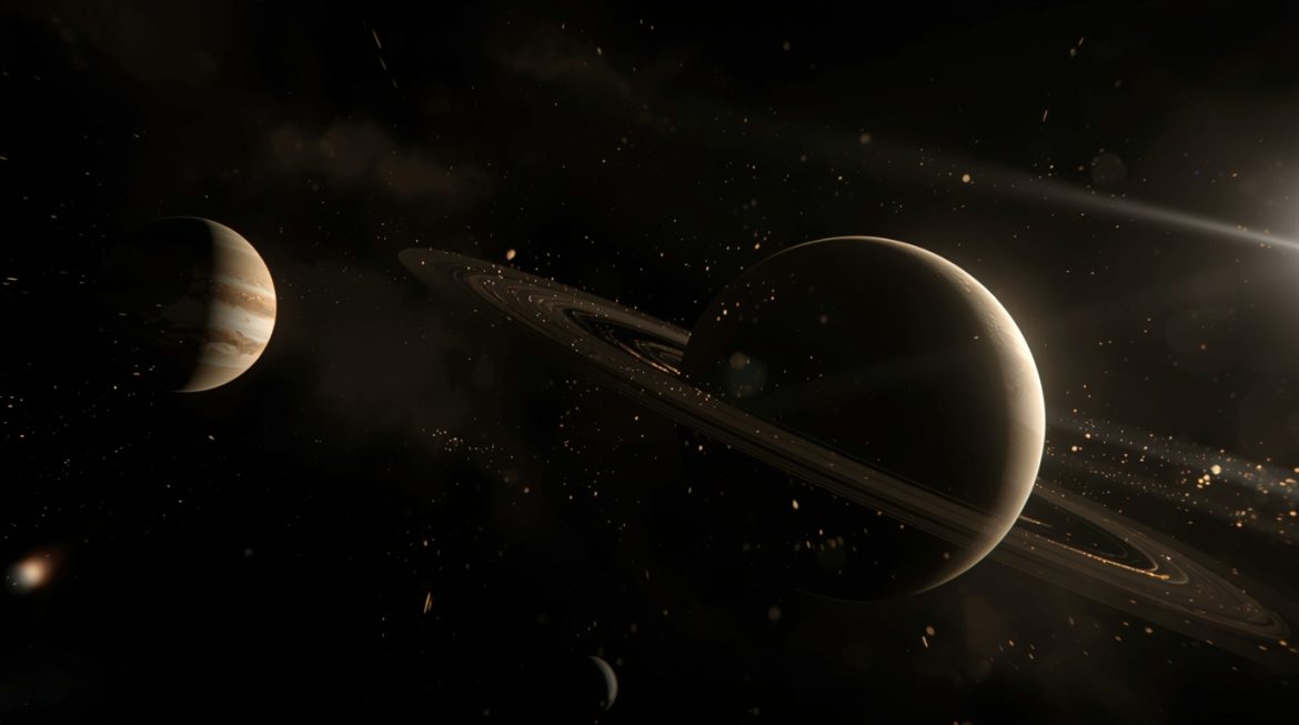 Астролог измеряет угловые расстояния между планетами на звёздной карте в обсерватории