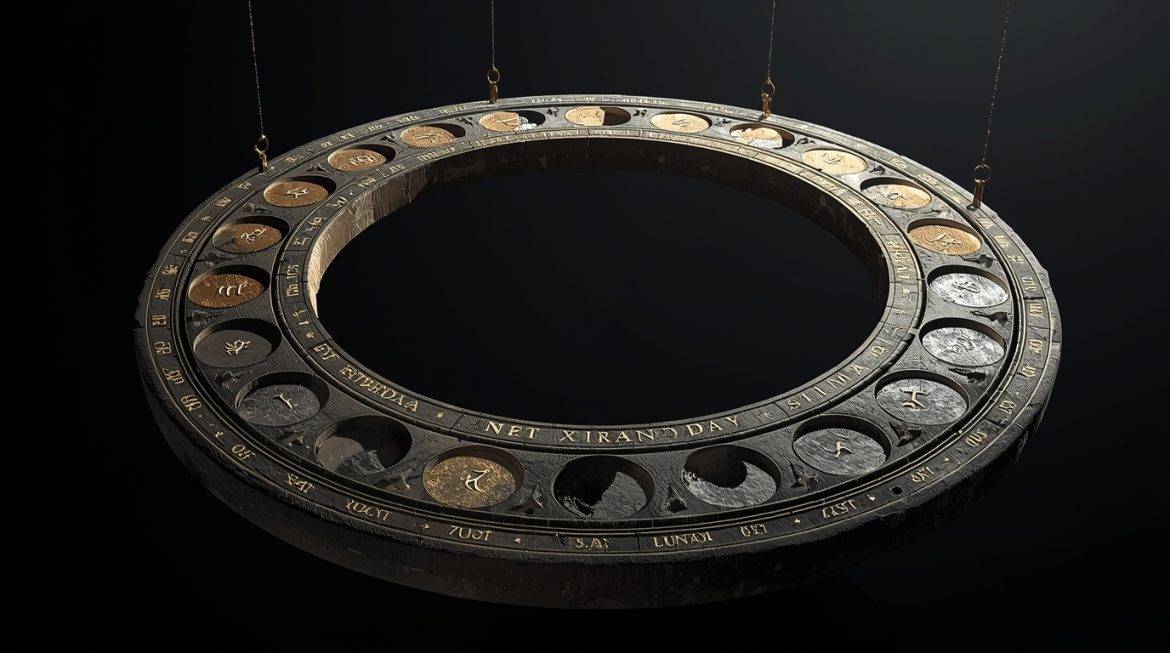 Астролог-жрец у армиллярной сферы наблюдает планетарные циклы — интеркаляция и астрология времени