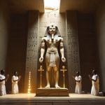 Птах бог-творец Древнего Египта в храме Мемфиса со скипетром и священными символами