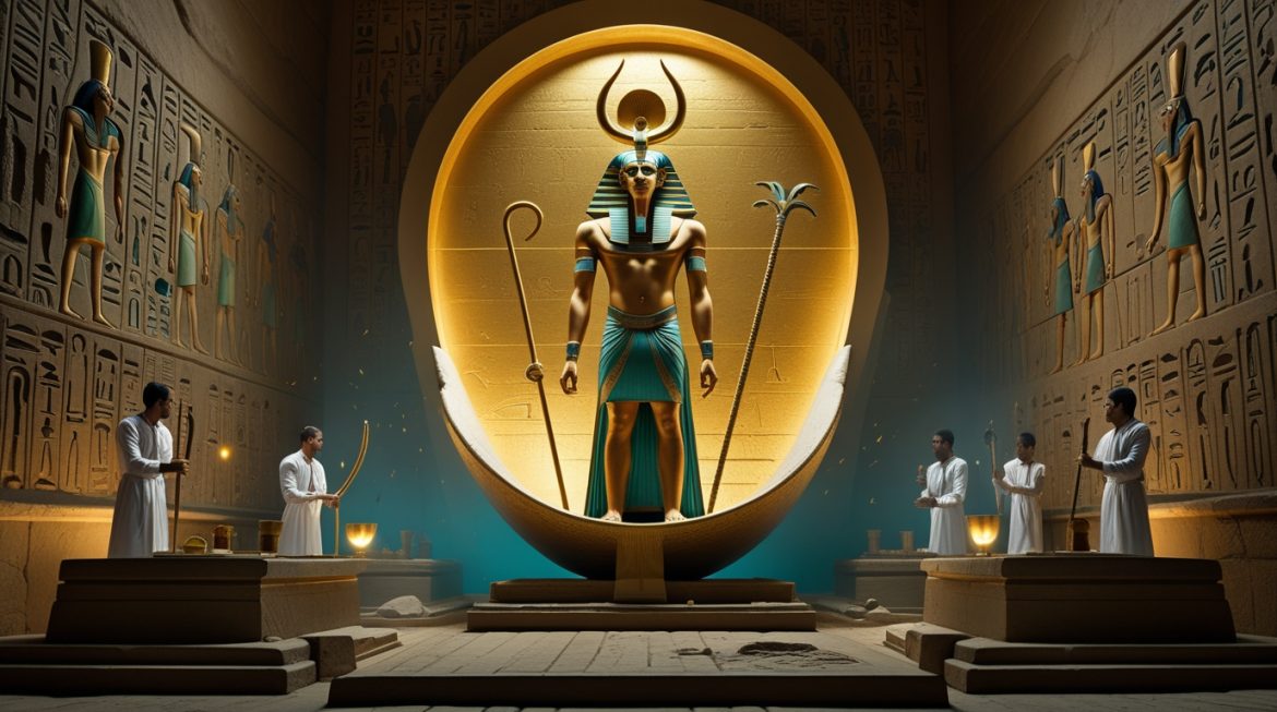 Синкретический бог Птах-Сокар-Осирис в погребальной камере — египетский бог смерти и воскресения