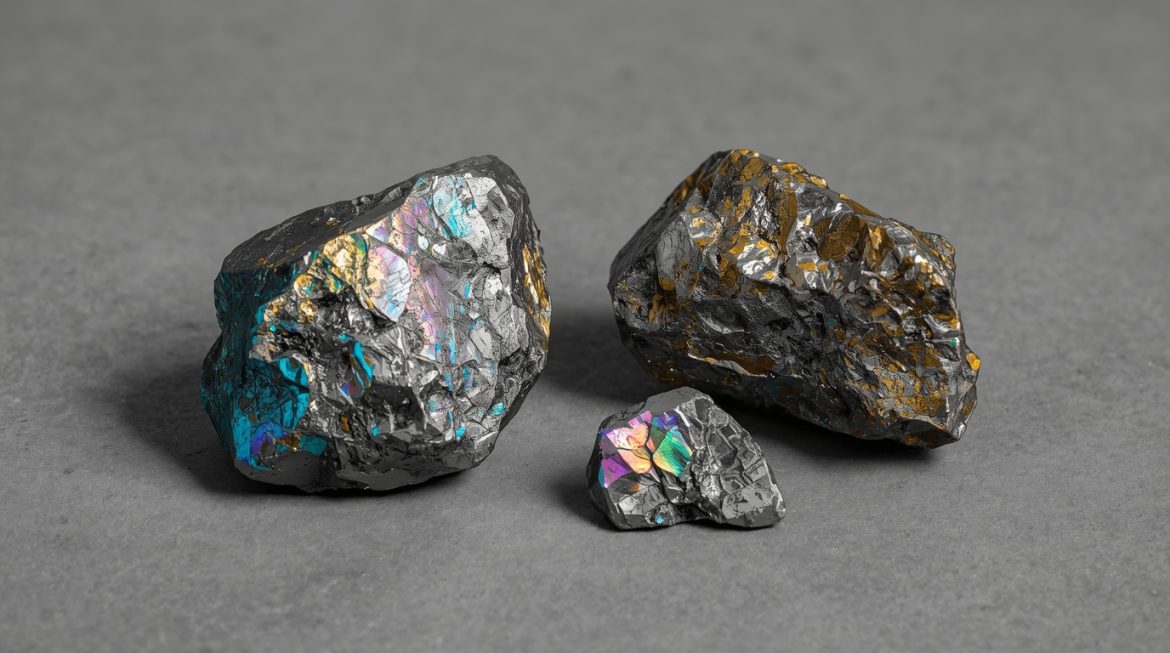 Радужный гематит — природный минерал с переливающейся иризирующей поверхностью золотого, синего и фиолетового цвета