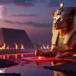 Богиня Сехмет — египетская богиня-львица, символ огня, гнева и исцеления в пустыне на закате