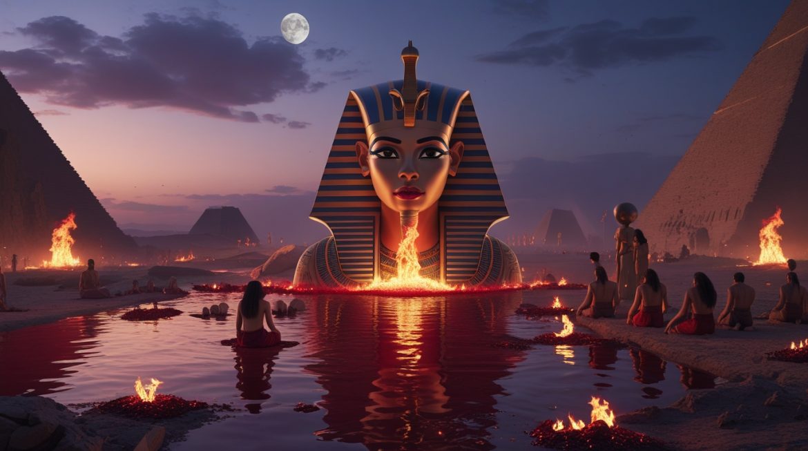 Богиня Сехмет среди красных полей в день праздника опьянения — трансформация гнева Хатхор