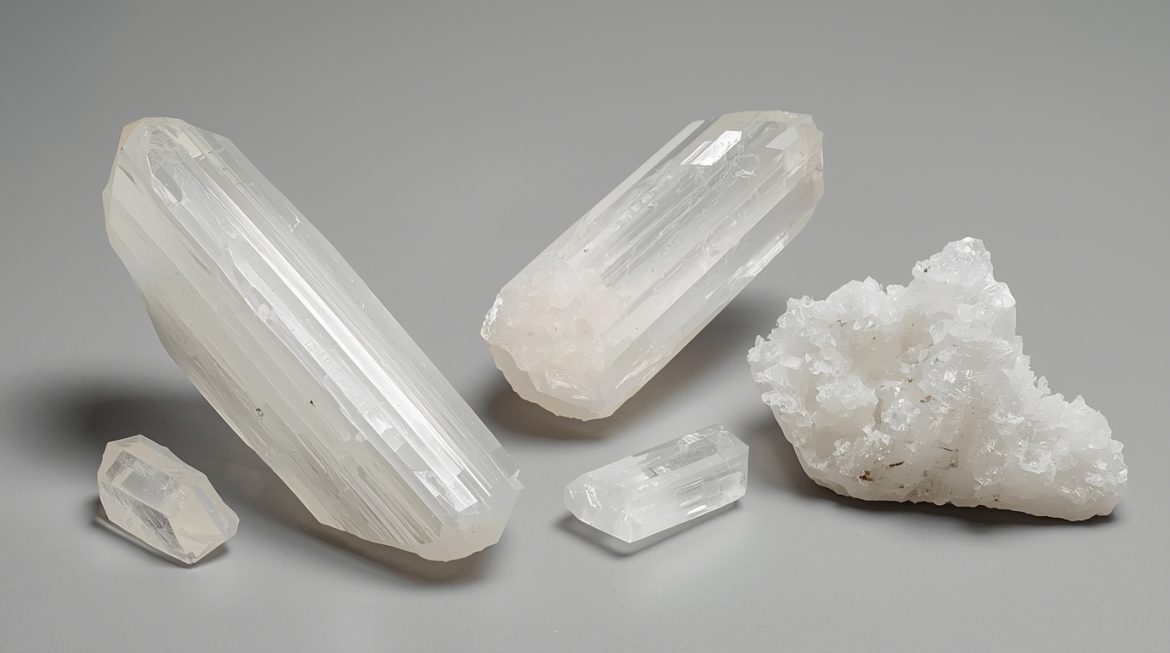 Белый кристалл селенит на тёмном камне — магические свойства лунного минерала