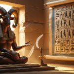 Шаи — египетский бог судьбы с свитком предначертания в Зале Двух Истин