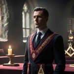 масонский храм с символикой Шотландского ритуса — двуглавый орёл, звёзды и треугольник