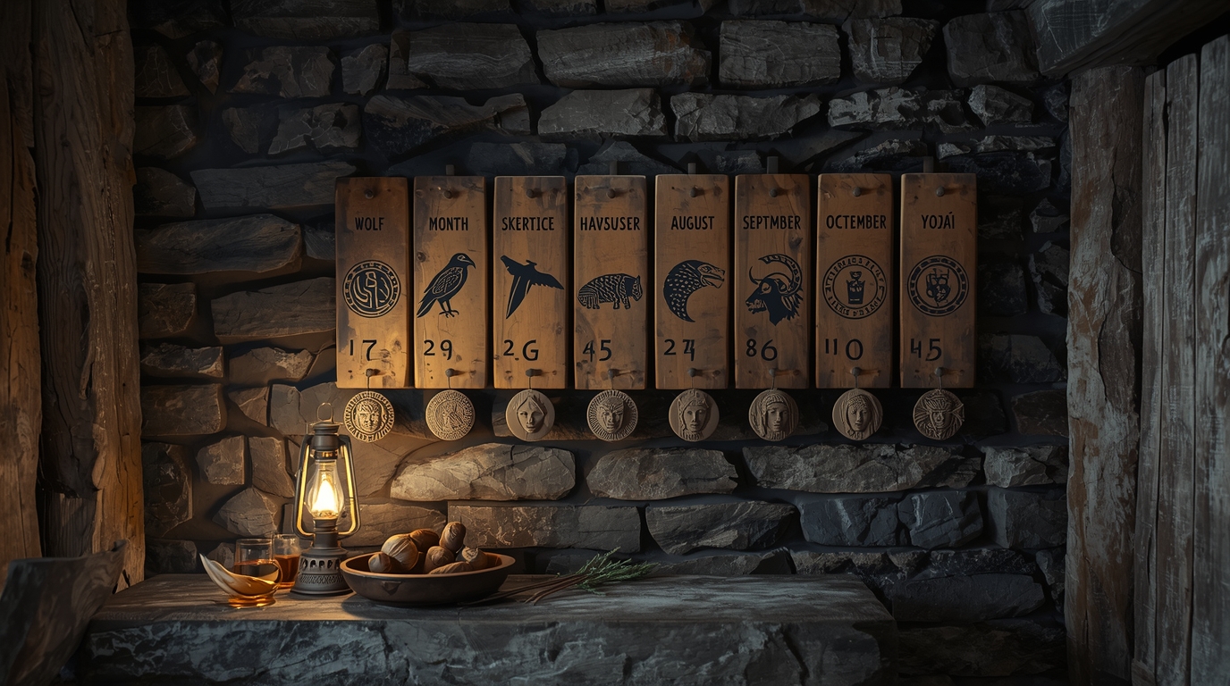 Скандинавский древний языческий календарь блотов и дней богов с рунами сезона