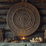 Славянский языческий календарь с праздниками, фазами луны и колесом Сварога