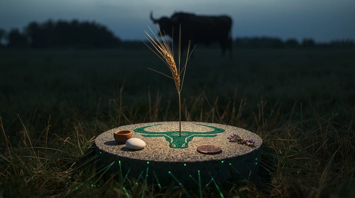 Телец знак зодиака — бык на весеннем поле, символ силы и спокойствия