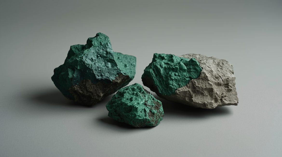 Волконскоит — редкий уральский изумрудно-зелёный минерал на деревянной поверхности, магические свойства камня силы