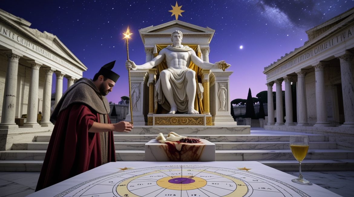 Юпитер — верховный бог Рима, громовержец на троне с орлом и молнией