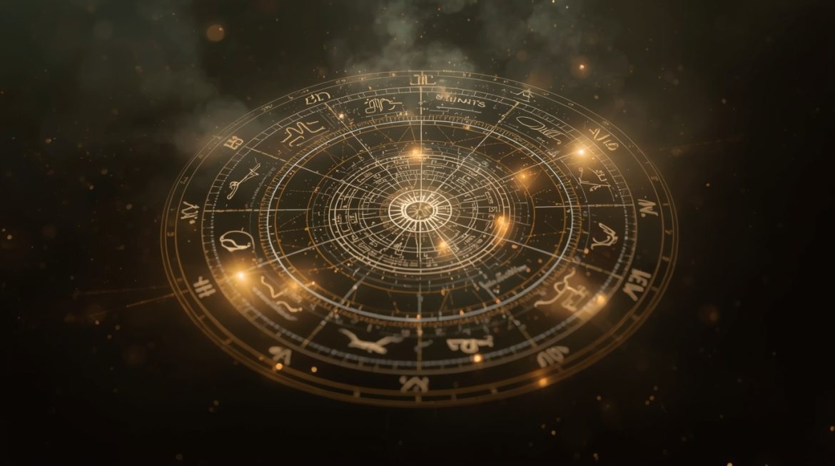 Зодиакальный круг со всеми 12 знаками зодиака, стихиями и астрологическими символами