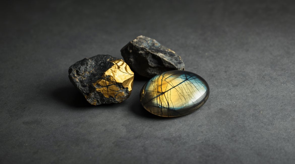 Золотой лабрадор — орегонский солнечный камень с золотистой иризацией, полированный кабошон