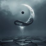 антардаша Раху и Луна — женщина в медитации под лунным светом, окутанным тенью узла Дракона, ведическая астрология