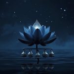 Ардра накшатра — медитирующая фигура в центре космического шторма под звездой Бетельгейзе, символ трансформации в ведической астрологии