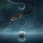 накшатра Ашлеша — золотая змея Нагов на фоне звёздного неба знака Рака, ведическая астрология