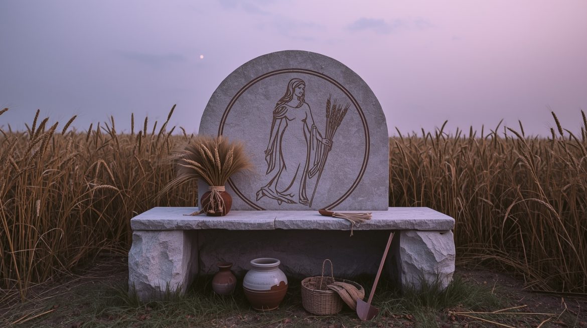 Женщина-Дева со снопом пшеницы — символ знака зодиака Дева в астрологии