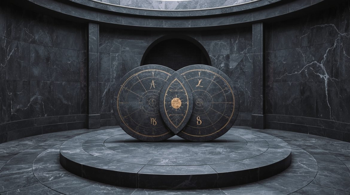 Композитная карта пары — астрологический круг с планетами и знаками зодиака, символ союза двух натальных карт