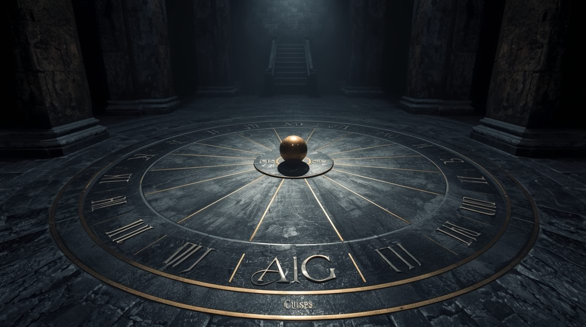 Натальная карта с куспидами двенадцати домов астрологии на фоне звёздного неба