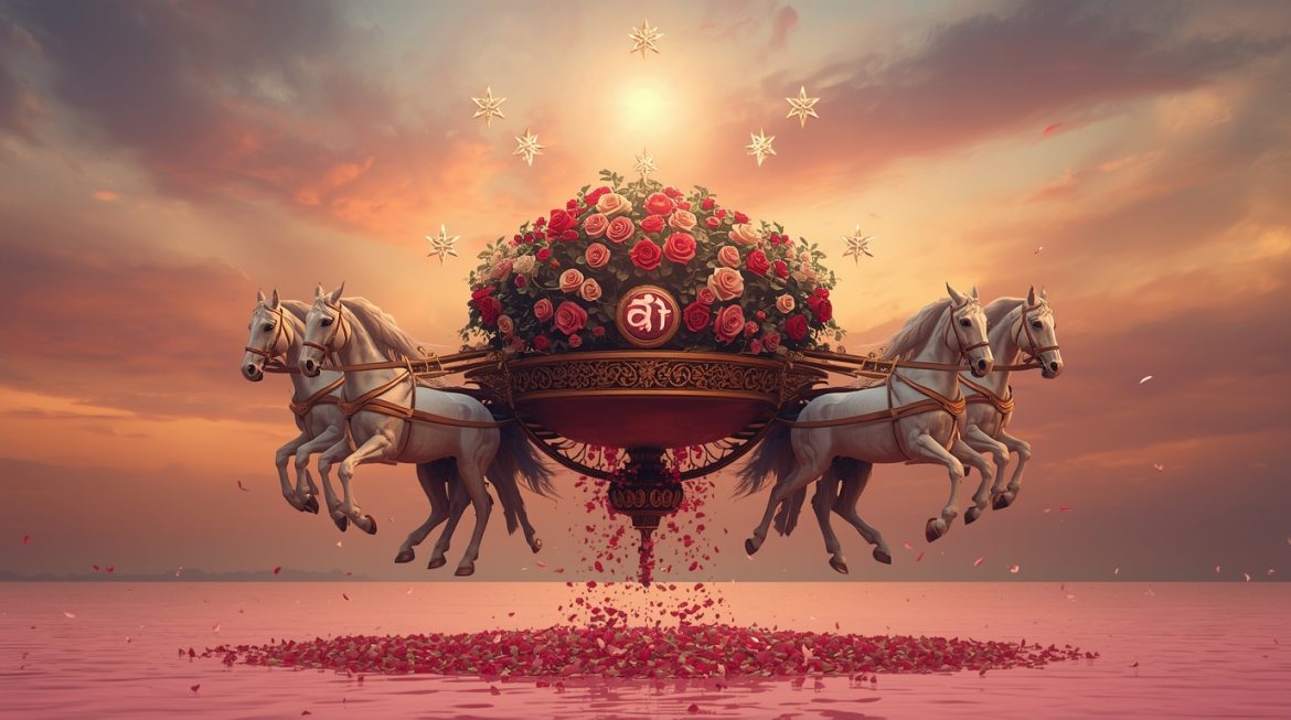 маха-даша Венеры — женщина в окружении цветков лотоса и планетарных символов ведической астрологии