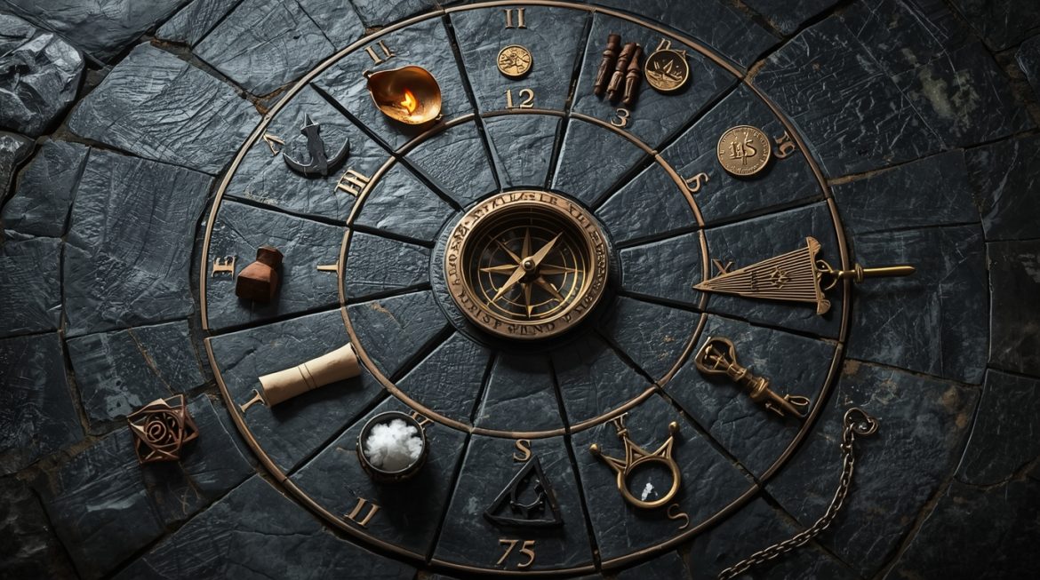 Натальная карта с 12 домами астрологии на тёмном космическом фоне с золотыми символами зодиака